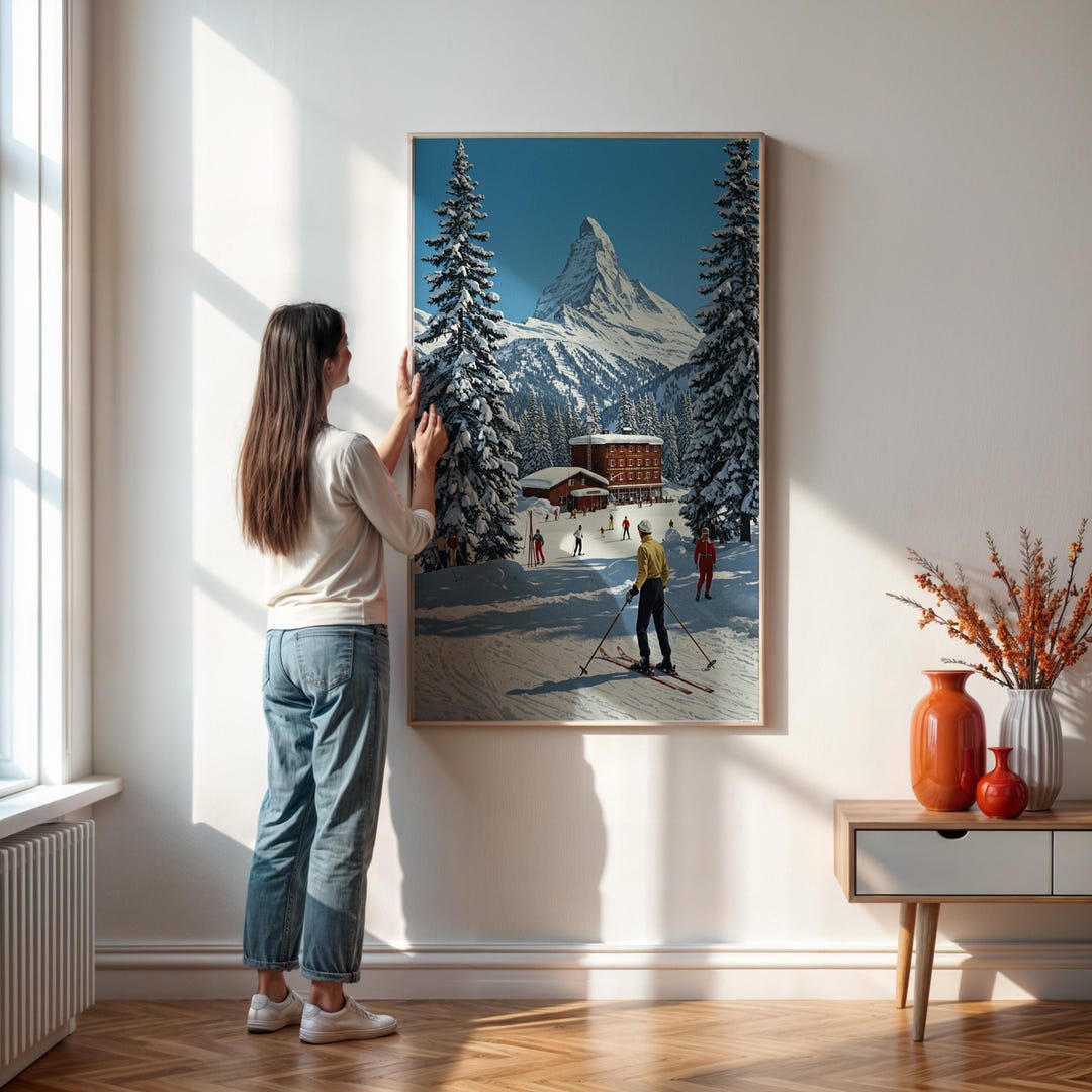 Vintage Ski Resort Winter Poster, Retro Mountain Snow Wall Art, Alps ...