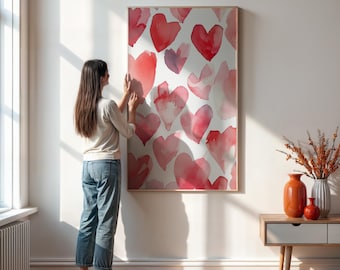 Watercolor Hearts Wall Art Print, Romantic Bedroom Nursery Decor