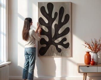 Black Beige Botanical Print, Minimalist Scandinavian Wall Art