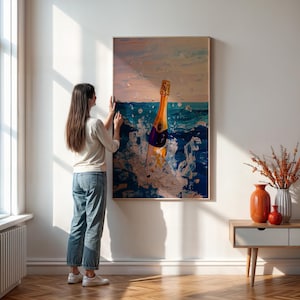 Sprankelend zeekunstwerk, champagnefles oceaanposter, luxe huiskunst, nautische kustkunst aan de muur, feestelijk decor barwagen