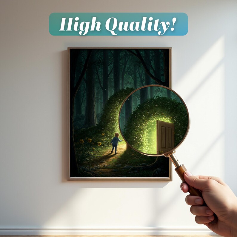 Magical Forest Doorway Wall Art Print – Surreal Fantasy Poster of Child ...