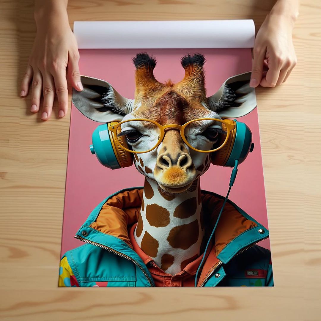 Poster su tela con animale, giraffa, stampa artistica da parete, poster e decorazione da camera da letto, 20 x 30 cm