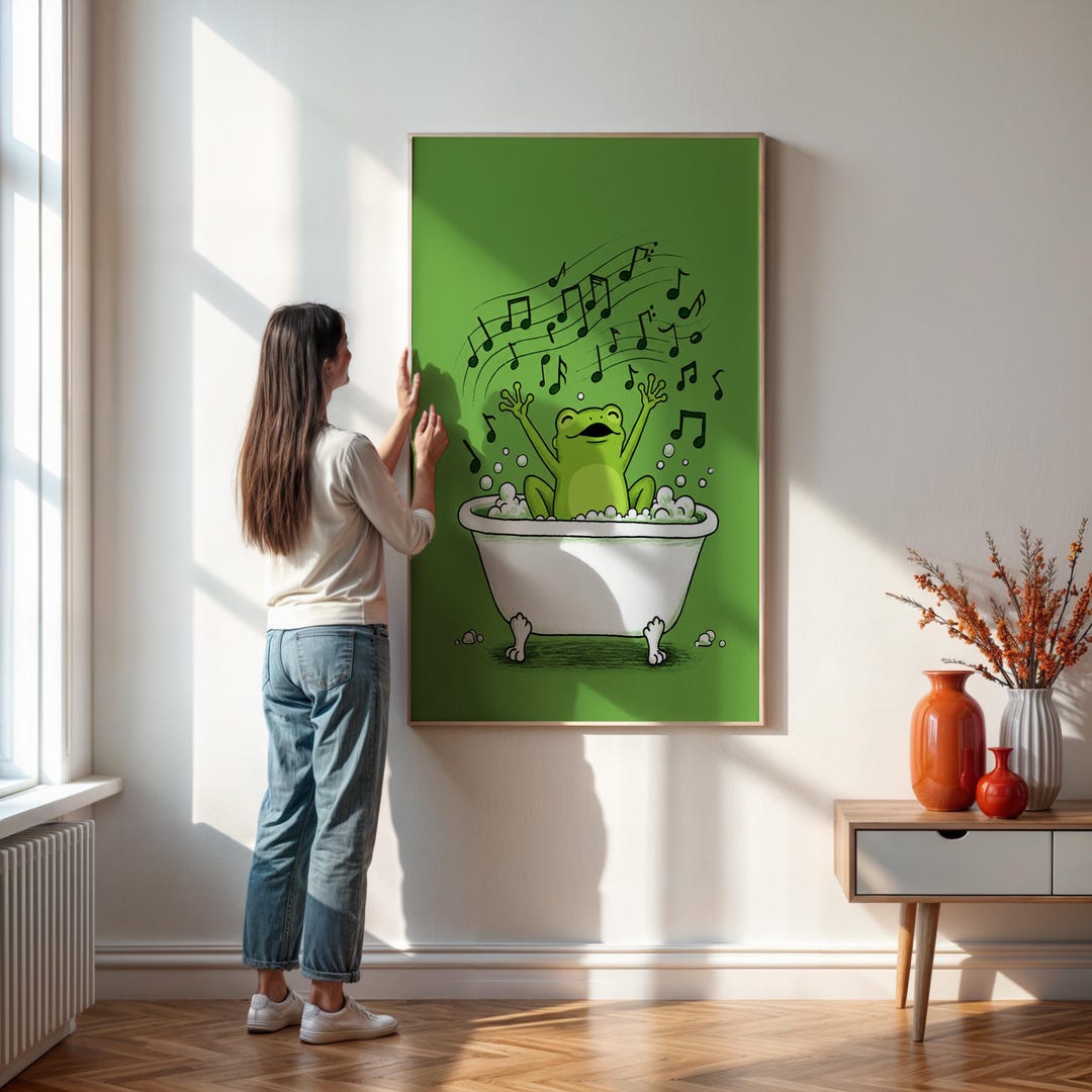 Funny Singing Frog Bathroom Wall Art Print – Cute Animal Music Poster ...