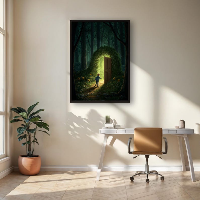 Magical Forest Doorway Wall Art Print – Surreal Fantasy Poster of Child ...