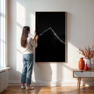Black Mountain Line Art Poster, Minimalist Framed Wall Print, Modern Abstract Mountain Decor, Neutral Home Accent, Gift for Nature Lover