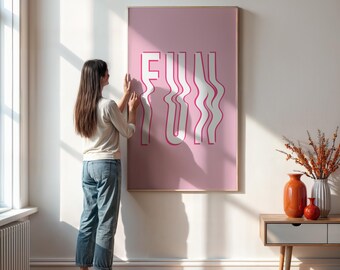 Fun Wavy Typography Poster, Retro Pink Dorm Art