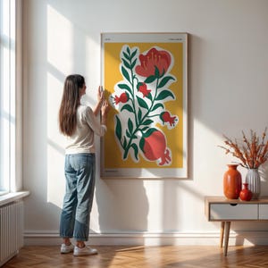 Pomegranate Modern Botanical Poster, Vibrant Yellow Fruit Art Print, Minimal Wall Decor For Kitchen Or Dining Room, Gift For Foodie