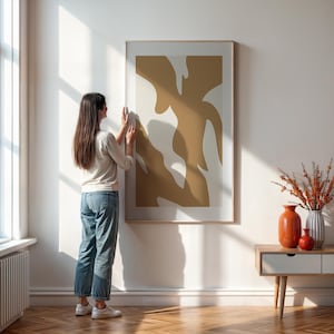 Neutral Abstract Shapes Poster, Framed Beige Modern Wall Art, Minimalist Organic Form Print For Living Room Or Scandinavian Decor