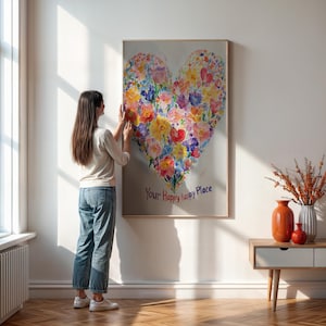 Gerahmt oder ungerahmt, ruhiges Schlafzimmer-Kinderzimmer-Dekor, erhebendes Blumenherz-Kunstwerk, inspirierende Wandkunstdruck, buntes Blumen-Herz-Dekor
