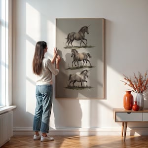Vintage Unicorn Wall Art Print, Mythical Horse Illustration, Fantasy Animal Decor For Kids Room Or Magical Home, Framed Or Unframed