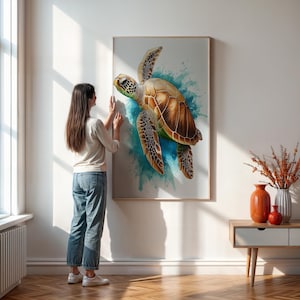 Sea Turtle Wall Art, Ocean Animal Canvas,  Marine Life Painting, Watercolor Beach Decor, Coastal Nursery or Bathroom Art -Framed or Unframed
