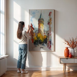 Galata Tower Watercolor Art Print, Istanbul Wall Decor,  Turkish Architecture Poster,  European Travel Art,  Cityscape Illustration Wall Art