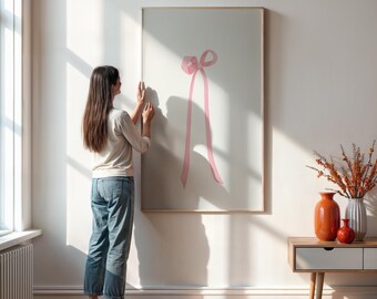 Pink Bow Wall Art Print, Minimalist Scandinavian Decor