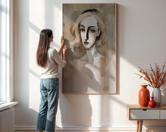 Minimalist Woman Portrait Print, Modern Aesthetic Wall Art, Gift
