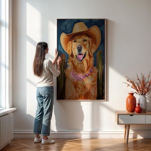Country Home Decor, Framed or Unframed, Rustic Farmhouse Decor, Western Dog Wall Art, Cowboy Golden Retriever Poster, Framed or Unframed