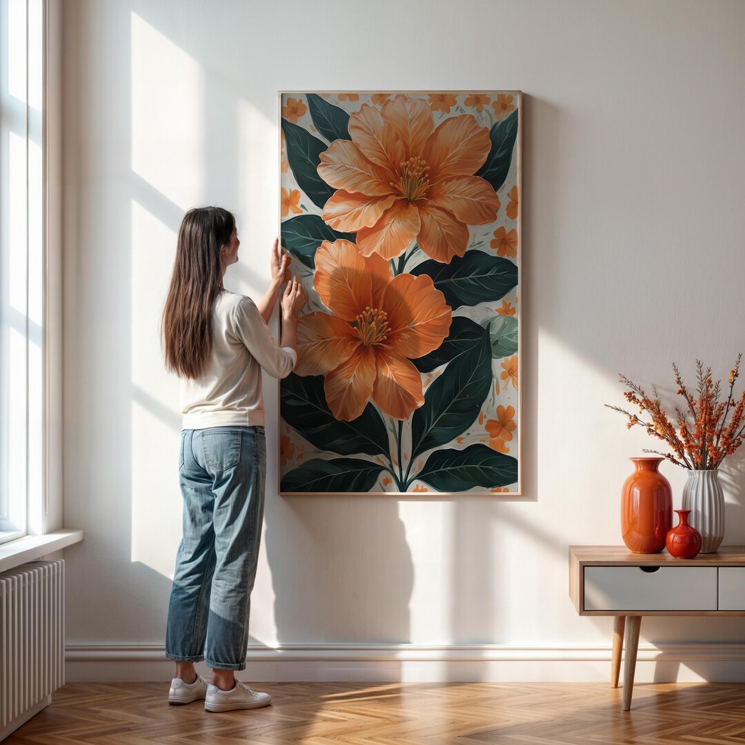 Orange Floral Wall Art, Botanical Flower Print, Vibrant Nature Artwork ...