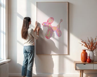 Iridescent Pink Balloon Dog Print, Fun Pop Art, Playroom Decor