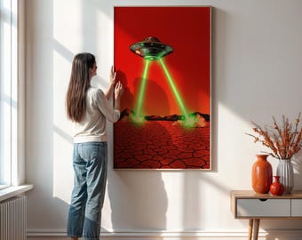 Retro UFO Poster, Sci-Fi Alien Attack Wall Art