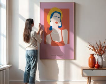 Minimalist Woman Portrait Print, Modern Abstract Wall Art, Framed or Unframed