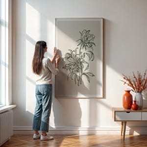 Lilie Blume Linie Zeichnung Wandkunst, minimalistischen botanischen grünen Druck, einzigartiges Dekor, elegantes Floral Poster für moderne Wohnkultur