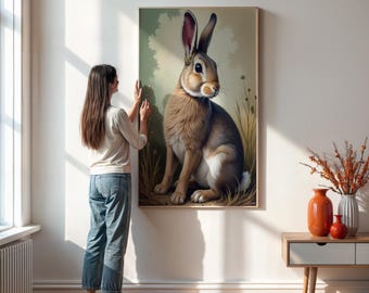 Rabbit Wall Art Poster. Cute Brown Bunny Sitting In Grass. Animal Nursery Print. Rustic Room Decor. Gift For Her. Framed Or Unframed.
