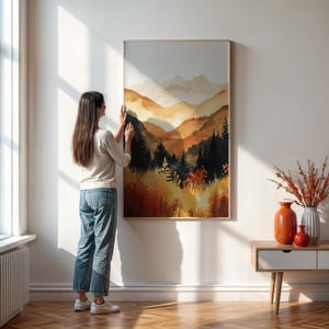 Autumn Mountain Poster, Landscape Wall Art, Fall Forest Poster, Warm Nature Scene Print, Rustic Wall Decor, Living Room Decor, Office Decor