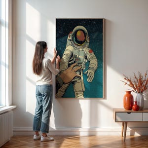 Astronaut Wall Art Print, Space Exploration Canvas Poster, Sci-Fi Galaxy Decor for Boys Room or Office - Framed or Unframed