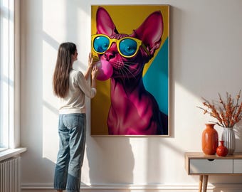 Funny Sphynx Cat Poster, Bubblegum Pop Art Print