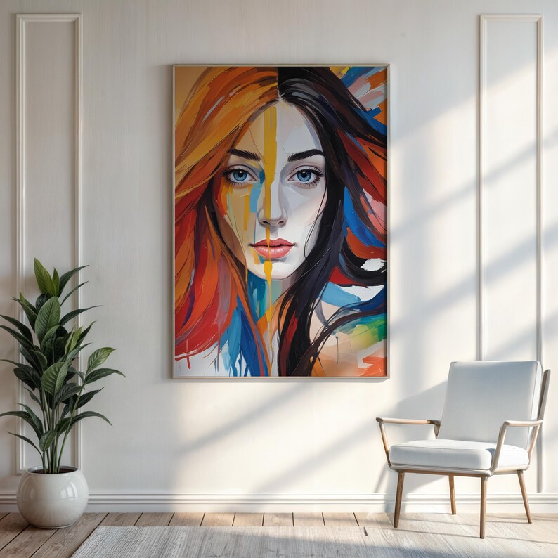 Colorful Abstract Woman Portrait, Modern Expressionist Wall Art - Etsy