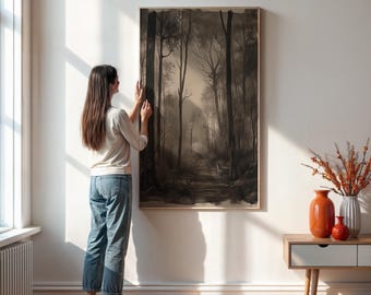 Mystical Forest Wall Art, Monochrome Tree Landscape Poster
