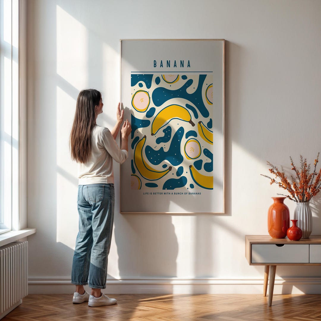 【週末セール】【3Dアート】MULTIPLE BANANA インテリア おしゃれ Banana Kitchen Wall Art – Retro Pop Fruit Print With Yellow