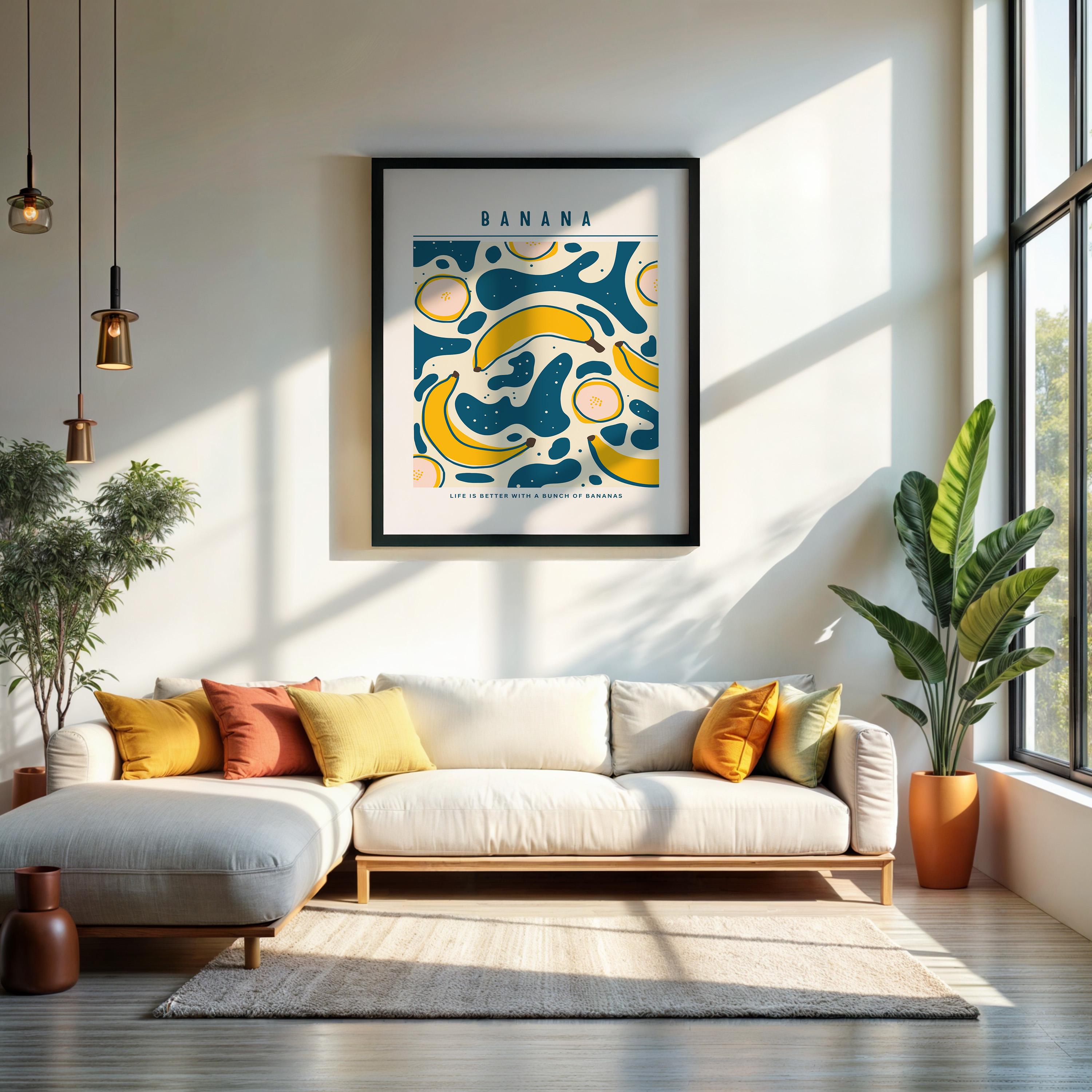 Banana Kitchen Wall Art – Retro Pop Fruit Print With Yellow