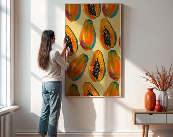 Tropical Papaya Pattern Art Print – Modern Kitchen Wall Decor