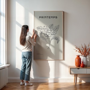 Printemps Botanische Linie Kunstdruck, Minimalistische Blumen Zeichnung Poster, Moderne Frühlings Wanddekoration für Neutrale Innenräume Gerahmt oder ungerahmt