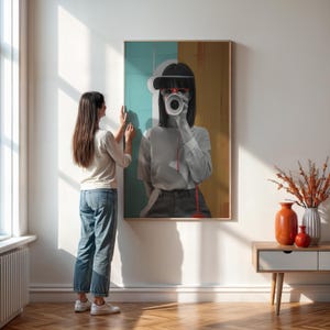 Impresión de retrato abstracto moderno, enmarcada o sin enmarcar, arte pop minimalista, decoración de pared contemporánea, póster de arte estético colorido, póster único