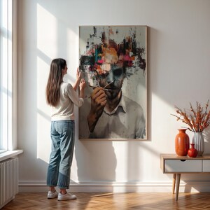 Abstrakte Porträt Wandkunst des Mannes mit explodierenden Farben, kreativer Geist moderner Kunstdruck für Büro oder Studio, einzigartiges Geschenk, gerahmt oder ungerahmt