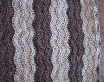 Beige and Brown Ripple Crochet Afghan