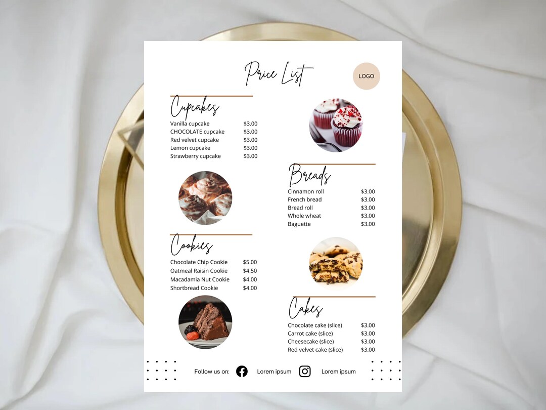 Bakery Menu Template | Bakery Price List | Price List Template Bakery ...
