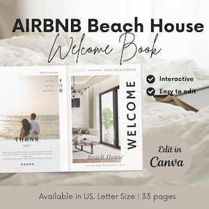 Airbnb Welcome Book Template | Modern Beach House | Airbnb House Guide Canva | Airbnb Guidebook | VRBO Guest Book | Beach Vacation Rental