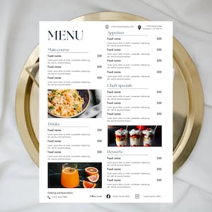 Modelo de menu de restaurante | Menu de café da manhã | Menu de café | Menu moderno | Menu editável | Modelo Canva | Menu editável | Menu de café da manhã saudável