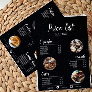Lista de preços de padaria | Modelo de lista de preços de padaria | Menu de café | Modelo de menu de padaria | Modelo Canva | Preços de cupcake | Lista de preços de bolo