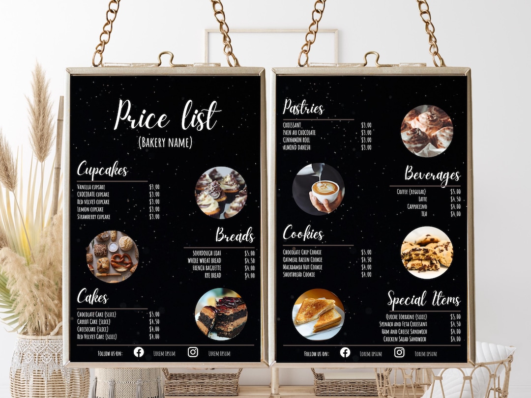 Bakery Price List Template: Editable Cafe Menu Canva Design (US Letter ...