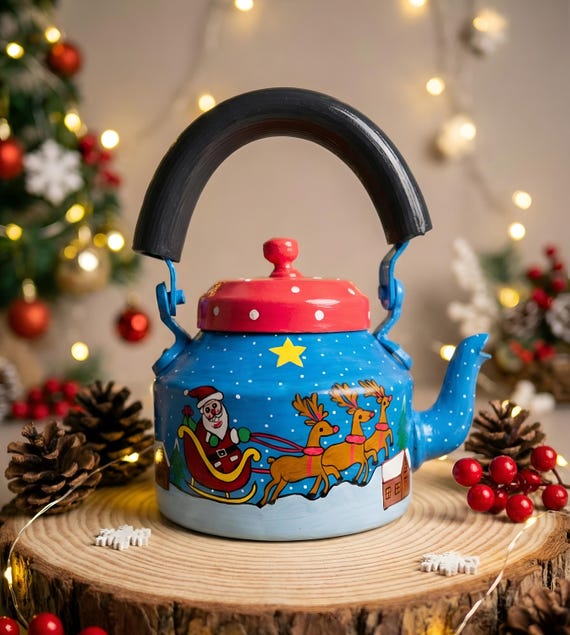 Tetera De Porcelana Navideña Con Motivos Festivos - Capacidad 1 Litro, Apta Lavavajillas Y Microondas