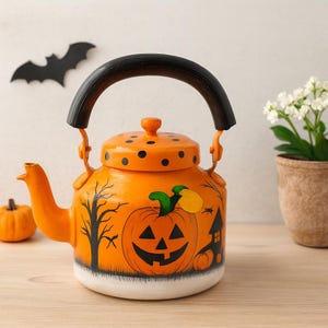 Halloween Pumpkin Kettle, Hand-Painted Decorative 1.25L Aluminum Teapot, Festive Fall Home Decor