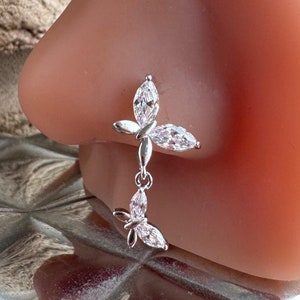 Silver Diamante Butterfly Nose Stud: Indian Style Dainty Jewelry