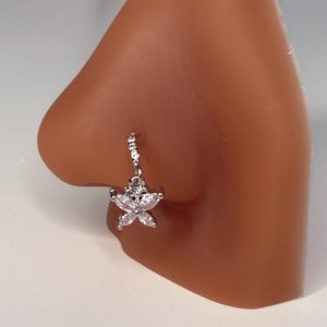 Butterfly Diamante Nose Ring: Gold Plated Dangle Nose Stud