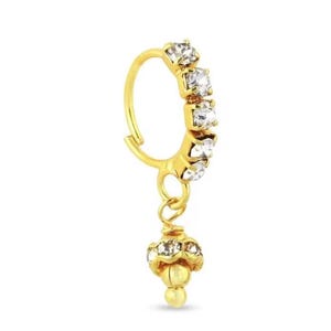 Dainty Diamante Bead Drop Nose Ring: Gold Plated Indian Style