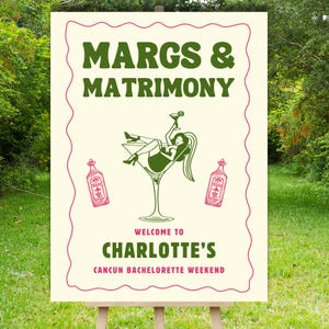 Margarita Welcome Sign for Hen Party, Hand Drawn Margs and Matrimony Welcome Poster for Final Fiesta Bachelorette Weekend
