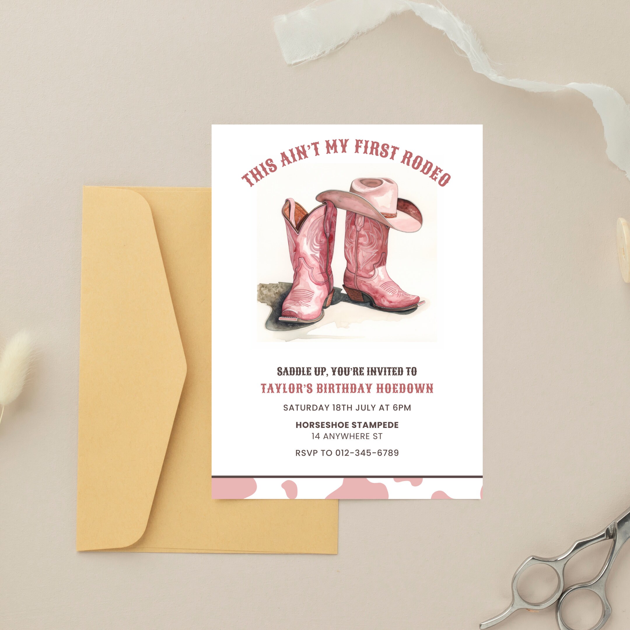Cowgirl Birthday Invitation, Pink Cowgirl Invite, Rodeo Birthday Cowgirl Party Invite, Wild West ...