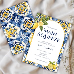 Mediterranean Bridal Shower Invitation, Lemon Blue Tile Bridal Shower Invite, Tuscan Lemon Bridal Shower Invitation